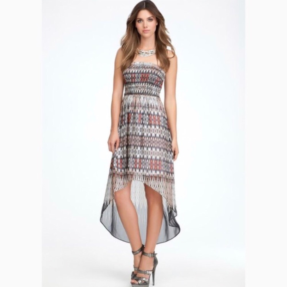 Bebe Maxi Dress Sleeveless Smocked High Low Small